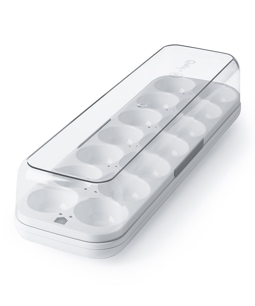 A smart egg tray that tracks how many eggs remain.