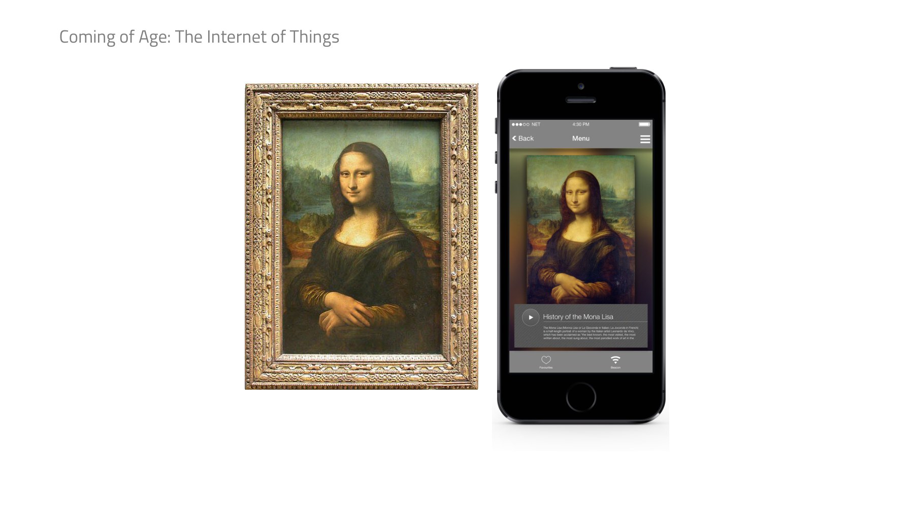 The Mona Lisa beside a phone showing the same painting, art meeting augmented reality.