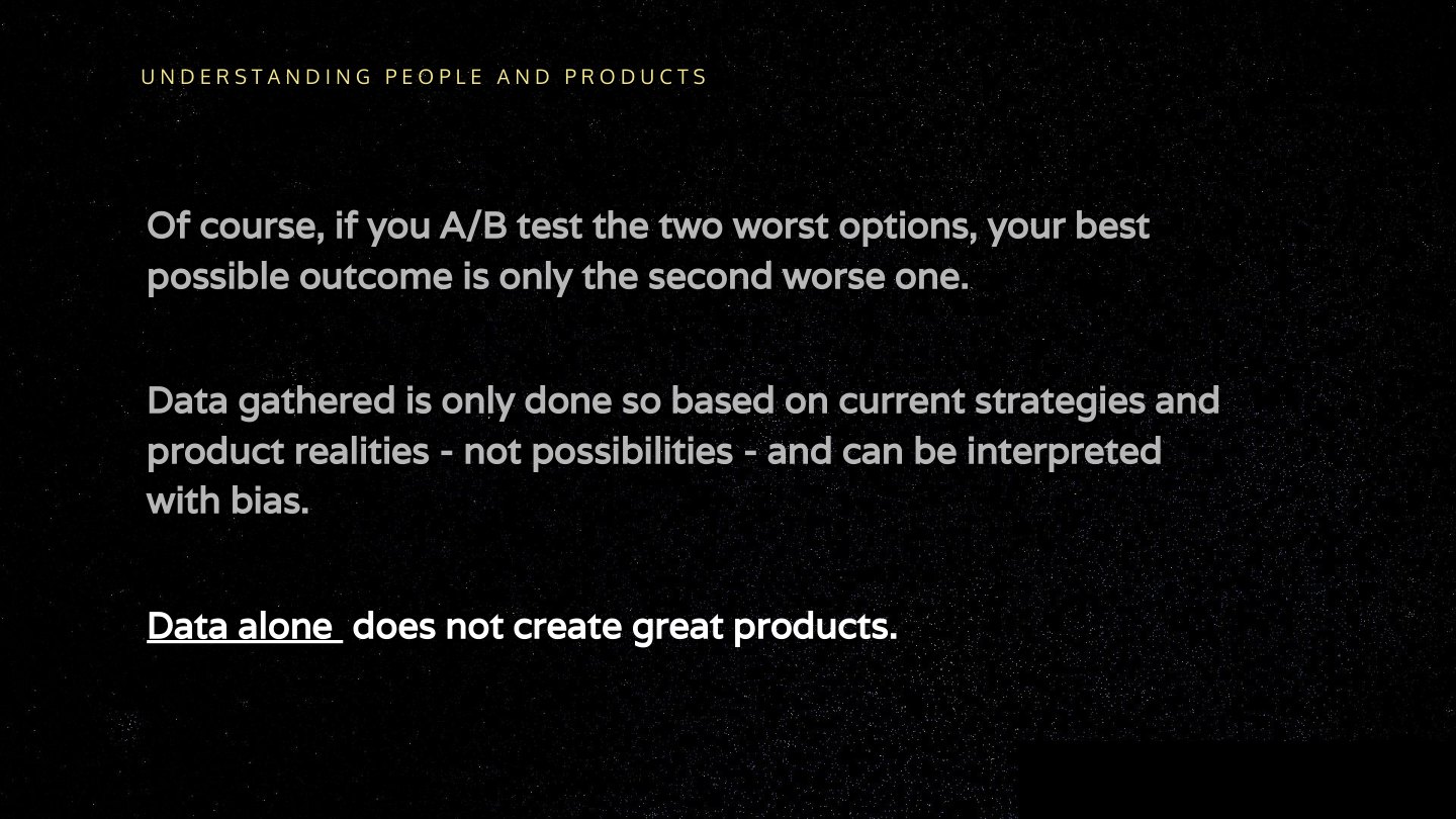 Of course, if you A/B test the two worst options, your best possible outcome is only the second worse one. Data gathered is only done so based on current strategies and product realities not possibilities and can be interpreted with bias.…